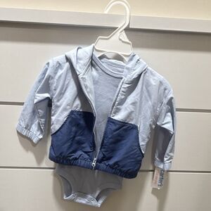 Carter's 2pc Baby Outfit Set 6M Hooded Zip Jacket & LS Bodysuit Blue/Navy
